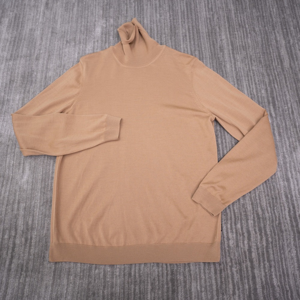 Hugo Boss Sweater Mens XL Turtleneck Tan Italian Yarn Made In Turkey EUC